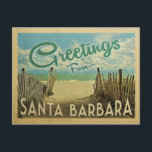 Santa Barbara Beach Vintage Travel Briefkaart<br><div class="desc">Deze groeten van het  briefkaart Santa Barbara hebben een zandstrand met een prachtig turkooiswater en boven het zee,  een blauwe hemel met blauw witte wolken. In de klassieke reisstijl.</div>