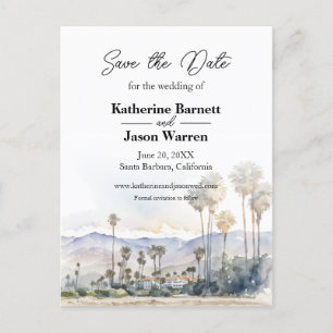 Santa Barbara Beach Waterverf Save the Date Briefkaart