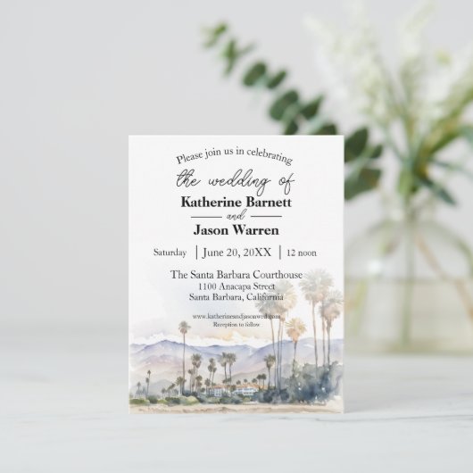 Santa Barbara Beach Waterverf Wedding Kaart (Staand voorkant)