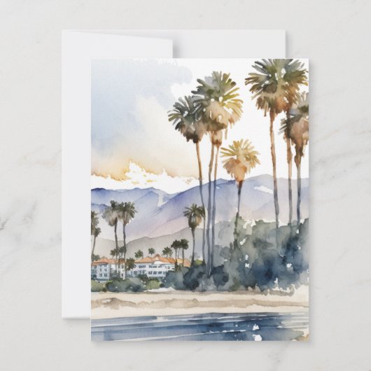 Santa Barbara Beach Waterverf Wedding Kaart (Achterkant)