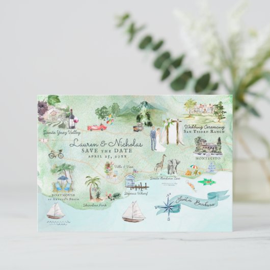 Santa Barbara | Bestemming Huwelijksreiskaart Kaart (Staand voorkant)