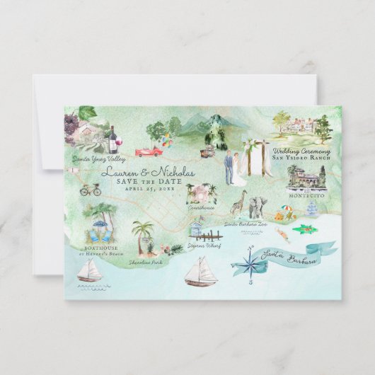 Santa Barbara | Bestemming Huwelijksreiskaart Kaart (Voorkant)