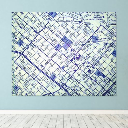 SANTA BARBARA, CA  kaart Canvas Afdruk (Insitu (Houten vloer))