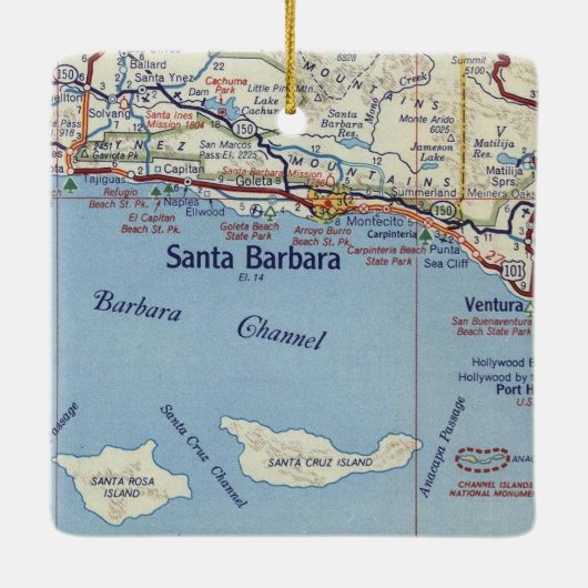 Santa Barbara CA map Keramisch Ornament (Achterkant)