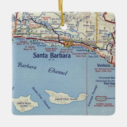 Santa Barbara CA  map Keramisch Ornament (Voorkant)