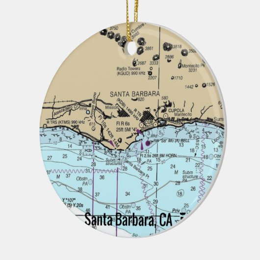 Santa Barbara CA Nautical Chart Keramisch Ornament (Links)