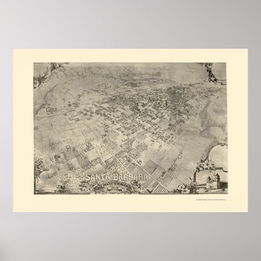 Santa Barbara, CA Panoramic Map - 1896 Poster (Voorkant)