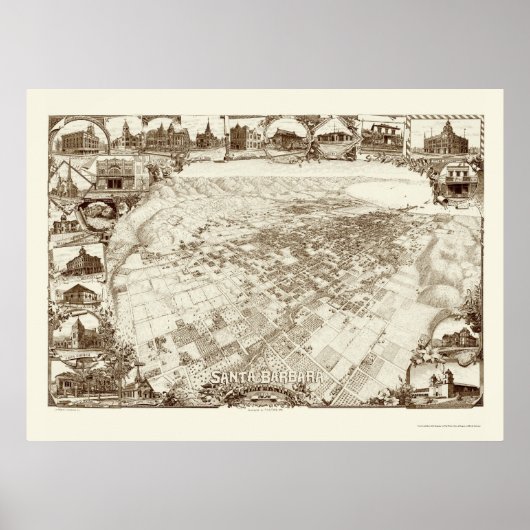 Santa Barbara, CA Panoramic Map - 1898 Poster (Voorkant)