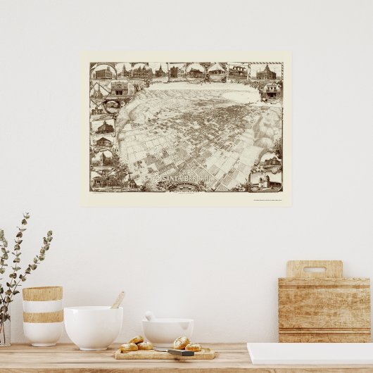 Santa Barbara, CA Panoramic Map - 1898 Poster (Keuken)