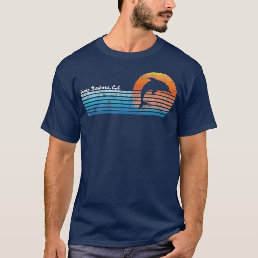 Santa Barbara CA Retro 80 Dolphin T-shirt (Voorkant)