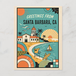 Santa Barbara CA Retro Reisgroeten 1950s Briefkaart