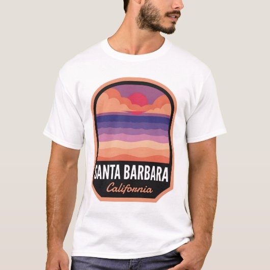 Santa Barbara CA Retro Sunset T-shirt (Voorkant)