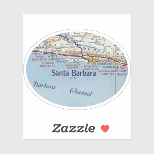 Santa Barbara CA  routekaart Sticker (Vel)