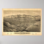 Santa Barbara Cal. 1877 Antiek panoramische kaart Poster (Voorkant)