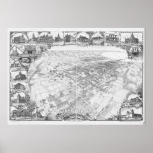Santa Barbara California 1898 Panoramic Map Poster