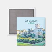 Santa Barbara California Courthouse Waterverf Mag Magneet (Voorkant / Achterkant)