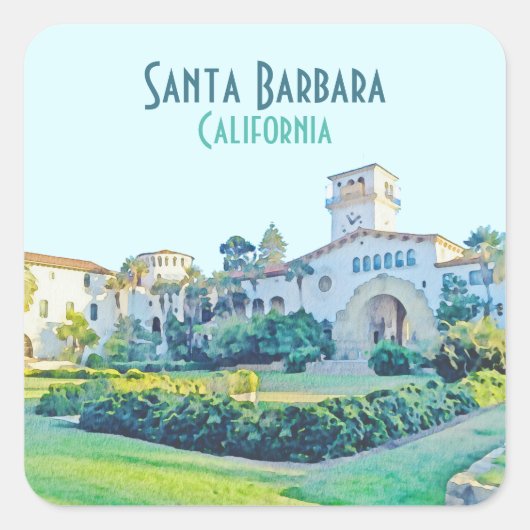 Santa Barbara California Courthouse Waterverf Vierkante Sticker (Voorkant)