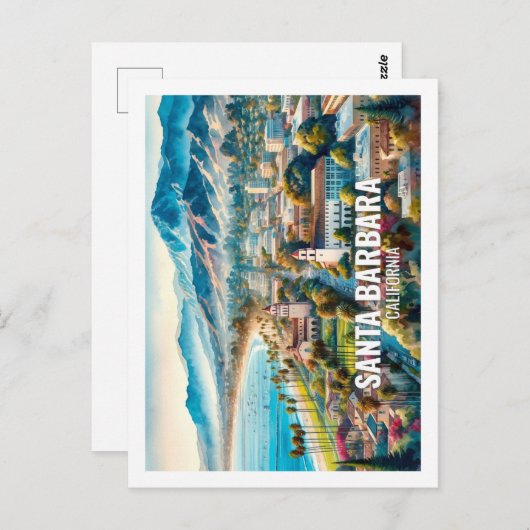Santa Barbara California Famous Place waterverf Briefkaart (Voorkant / Achterkant)