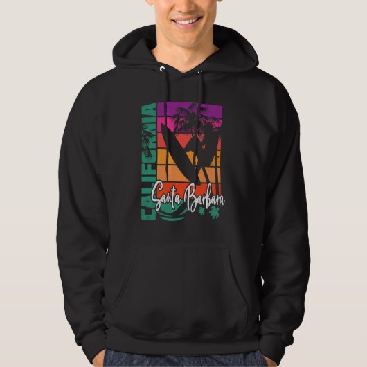 Santa Barbara California Retro Sunset Beach Surven Hoodie (Voorkant)