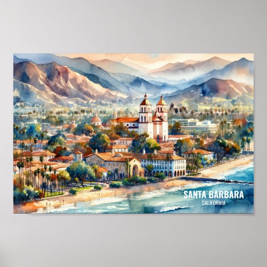 Santa Barbara California Travel Places waterverf Poster (Voorkant)