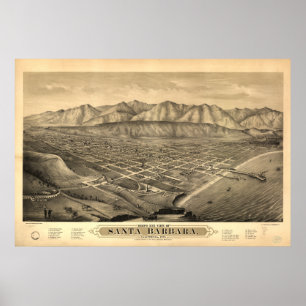 Santa Barbara Californië 1877 Panorama Map Poster