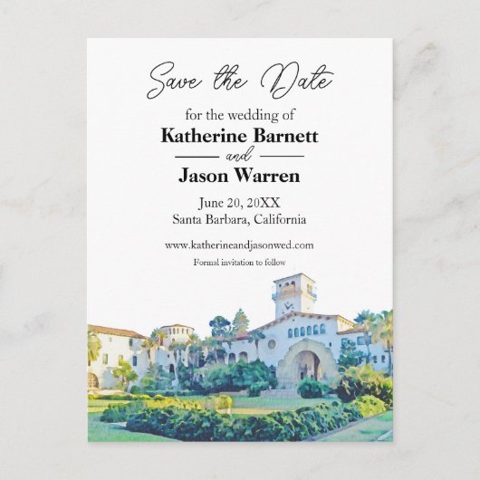 Santa Barbara Courthouse Save the Date Waterverf Briefkaart (Voorkant)