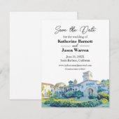 Santa Barbara Courthouse Watercolor Save the Date Kaart (Voorkant / Achterkant)