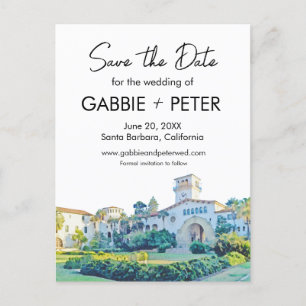 Santa Barbara Courthouse Waterverf Save the Date Briefkaart