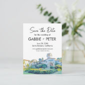 Santa Barbara Courthouse Waterverf Save the Date Briefkaart (Staand voorkant)