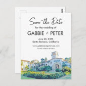 Santa Barbara Courthouse Waterverf Save the Date Briefkaart (Voorkant / Achterkant)