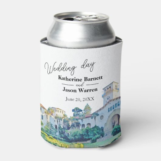 Santa Barbara Courthouse Waterverf Wedding Blikjeskoeler (Blikje Voorkant)