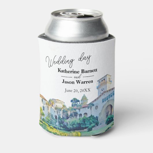 Santa Barbara Courthouse Waterverf Wedding Blikjeskoeler (Blikje Achterkant)