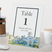 Santa Barbara Courthouse Waterverf Wedding Number Reclamebord Met Voetstuk (Insitu)