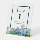 Santa Barbara Courthouse Waterverf Wedding Number Reclamebord Met Voetstuk (Voorkant)