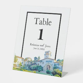 Santa Barbara Courthouse Waterverf Wedding Number Reclamebord Met Voetstuk