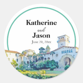Santa Barbara Courthouse Waterverf Wedding Ronde Sticker