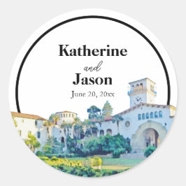Santa Barbara Courthouse Waterverf Wedding Ronde Sticker