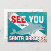 Santa Barbara Dolphin - Retro Vintage Travel Briefkaart (Voorkant / Achterkant)