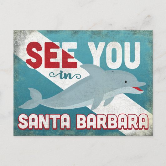 Santa Barbara Dolphin - Retro Vintage Travel Briefkaart (Voorkant)