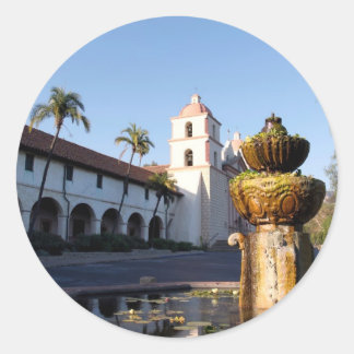 Santa Barbara Mission Fountain Ronde Sticker