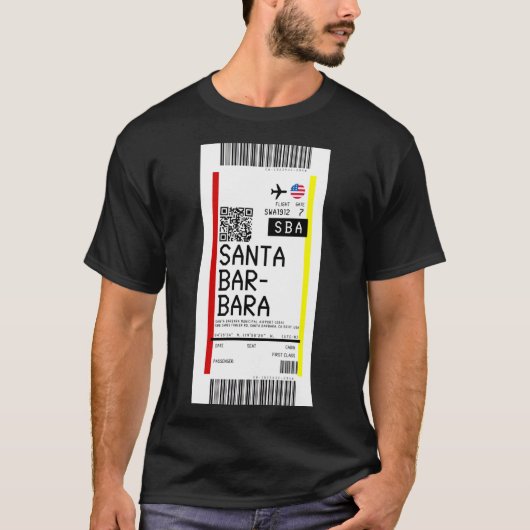 Santa Barbara Municipal Airport (SBA) Boarding Pas T-shirt (Voorkant)
