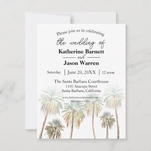 Santa Barbara Palm Trees Beach Waterverf Kaart (Voorkant)