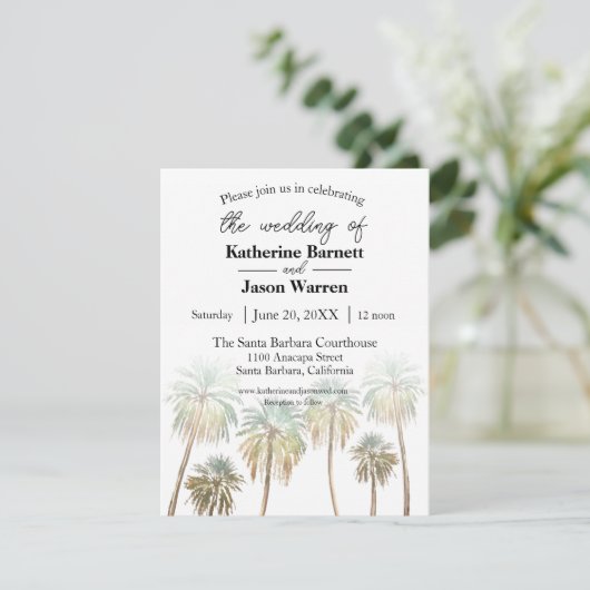 Santa Barbara Palm Trees Beach Waterverf Kaart (Staand voorkant)