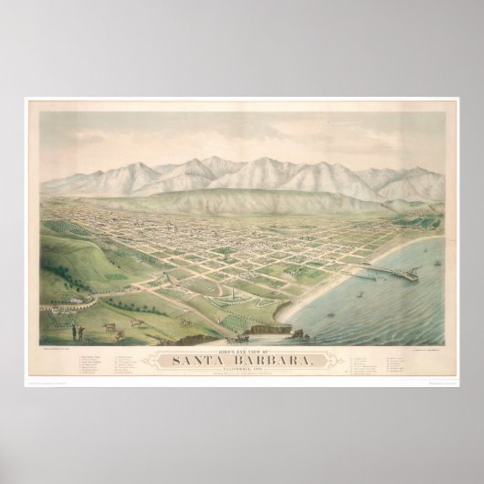 Santa Barbara. Panoramische kaart 1877 (1581A) Poster (Voorkant)
