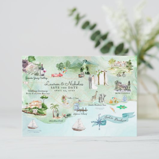 Santa Barbara | Routekaart bestemming bruiloft Kaart (Staand voorkant)