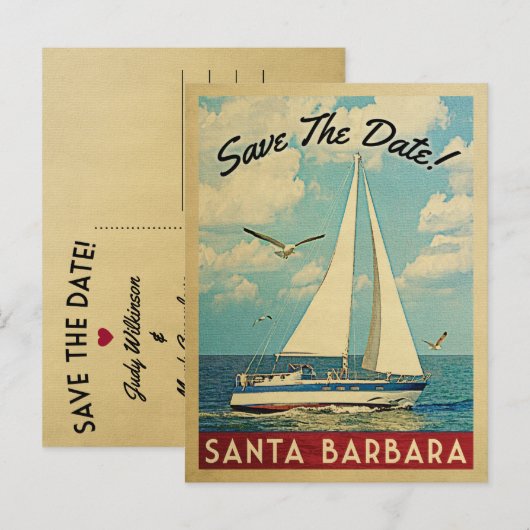 Santa Barbara Save the Date Sailboat Nautical Aankondigingskaart (Voorkant / Achterkant)