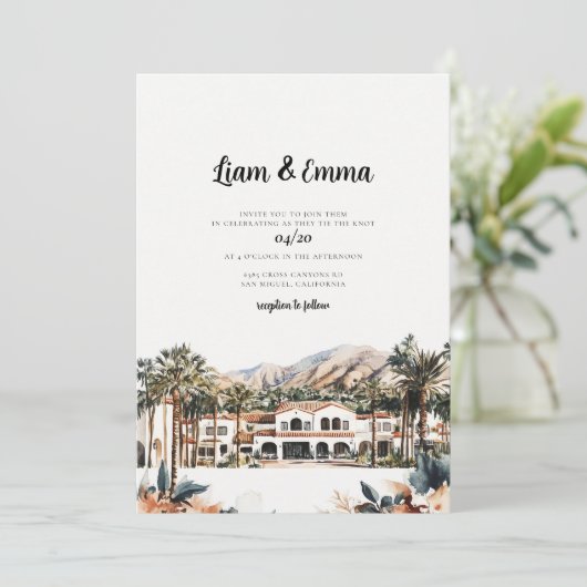 Santa Barbara Waterverf Trouwbestemming Kaart (Staand voorkant)