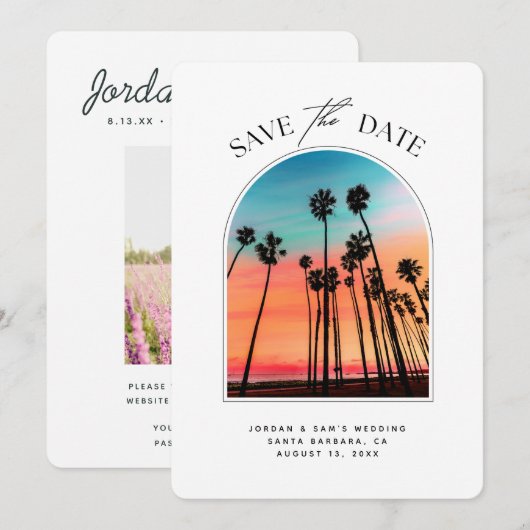 Santa Barbara Wedding Sunset Foto Save the Date Kaart (Voorkant / Achterkant)