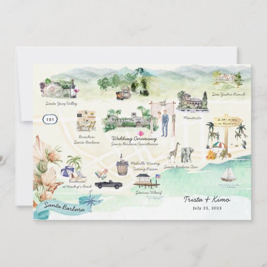 Santa Barbara | Wedding Weekend Routekaart Kaart (Voorkant)
