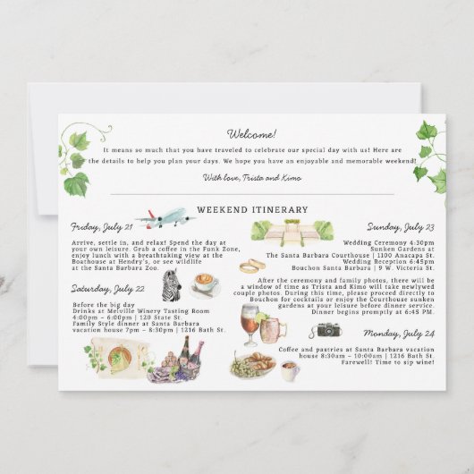 Santa Barbara | Wedding Weekend Routekaart Kaart (Achterkant)